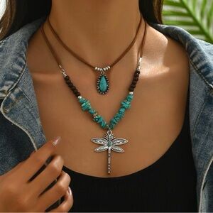 Turquoise and Brown Layered Necklace Set